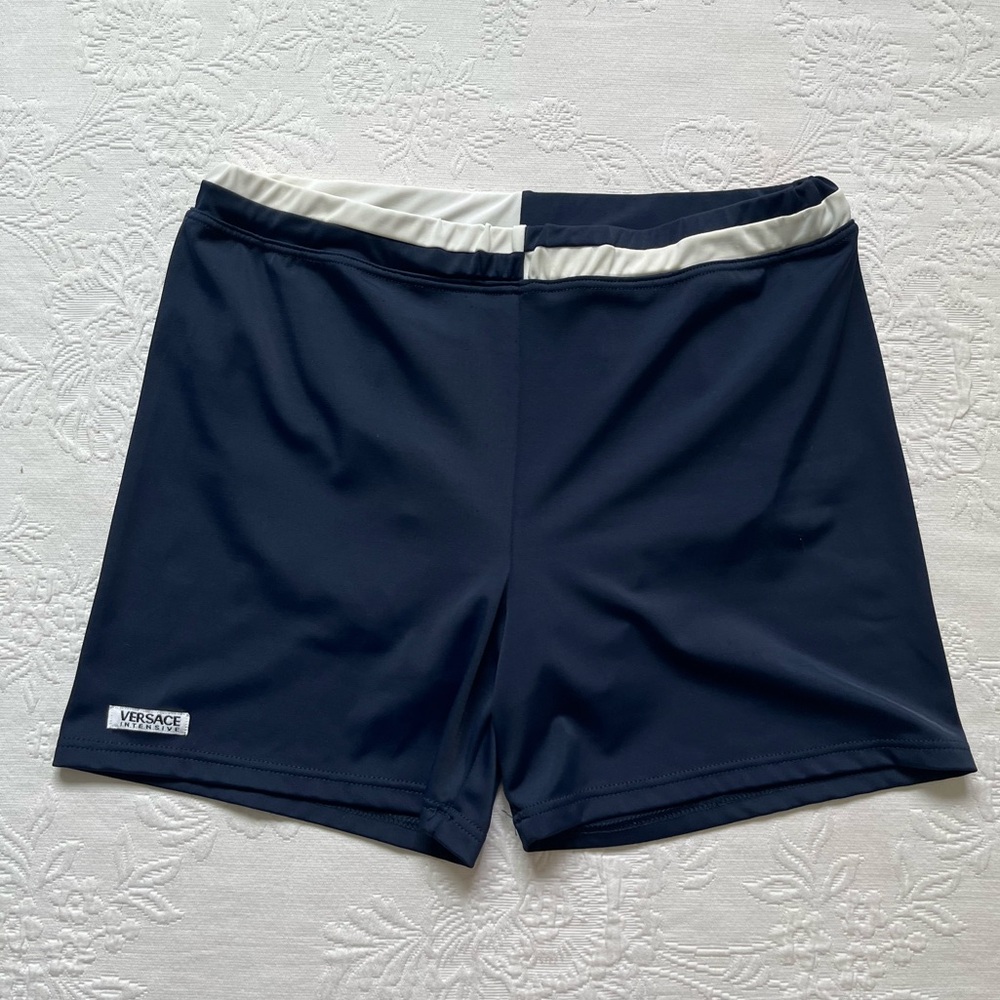 VERSACE INTENSIVE Vintage Y2K Men’s Navy Blue White Swim Trunks Italy XL